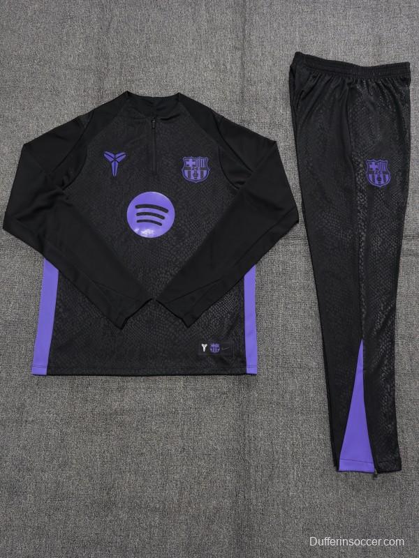 25/26 Kids Barcelona Black Joint Edition Half Zipper Jacket+Long Pants