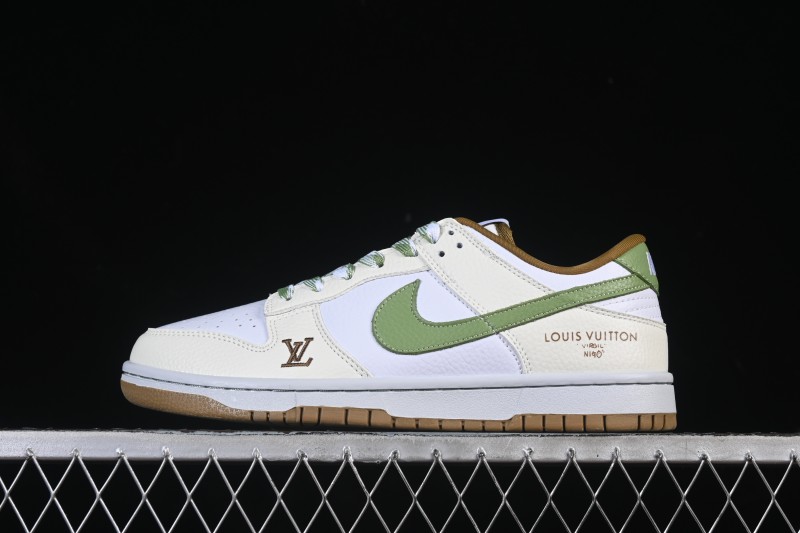 Nike SB Dunk Low LV Collaboration White Green Brown Low-Top Casual Skate Shoes - SC0601-476