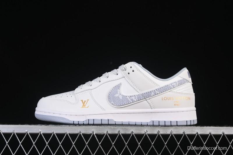 Nike SB Dunk Low LV Collaboration Grey Denim Hook Anniversary High-End Custom Low-Top Casual Skate Shoes CS1688-126