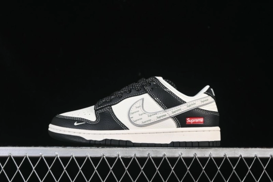 Nike SB Dunk Low Supreme Collaboration Beige Black Silver High-End Custom Low-Top Casual Skate Shoes - HH7518-099