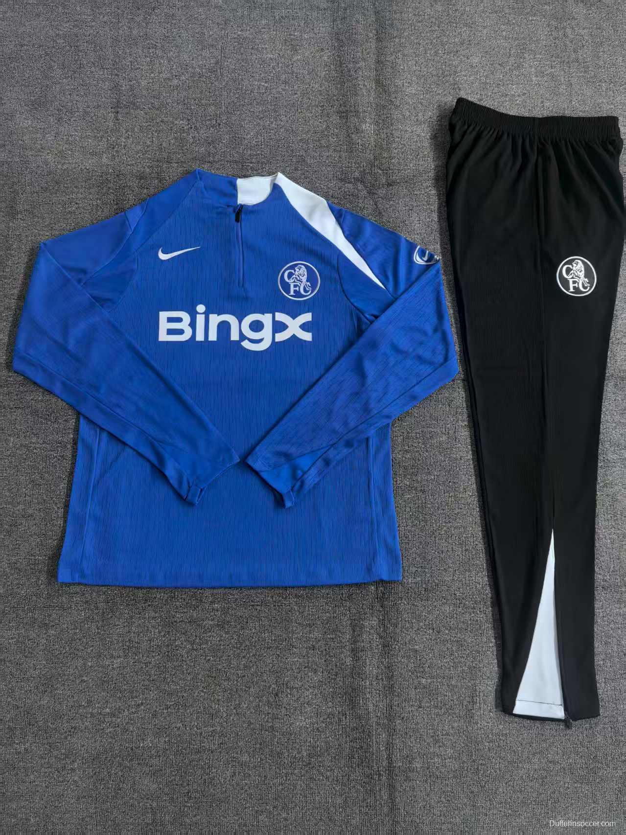 Player Version 25/26 Kids Chelsea Color Blue T90 Half Zipper Jacket+Long Pants