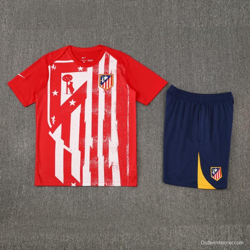 25/26 Atletico Madrid Red/White Stripe Short Sleeve+Shorts