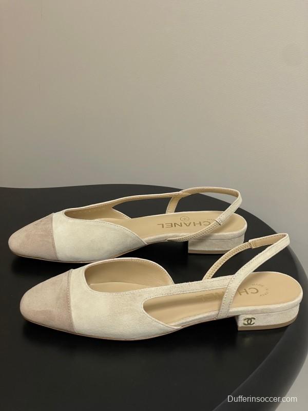 Chanel Sling-back Two-Tone Suede Slingback Sandals Flat/Block Heel - KFY00280