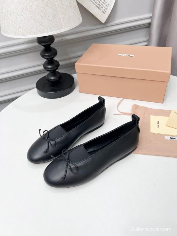 Miu Miu Ballerina Flats with Bow Mary Jane Design - LY00260