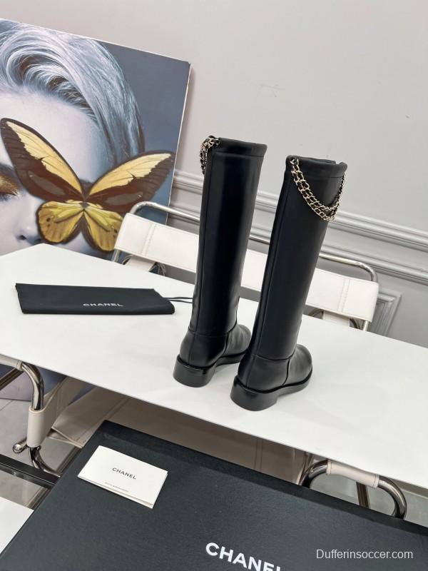 Chanel 2025 SS Quilted Leather Chain CC Four-Leaf Clover Flat Ankle Boots - LY00510