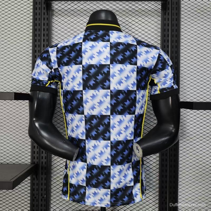 25/26 Player Version  Manchester United Blue and Black with Checkerboard Houndstooth Pattern Jersey