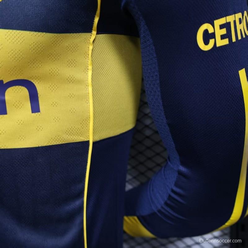 25/26 Player Version Boca Juniors Home Navy Blue with Yellow Chest Band Long Sleeve Jersey