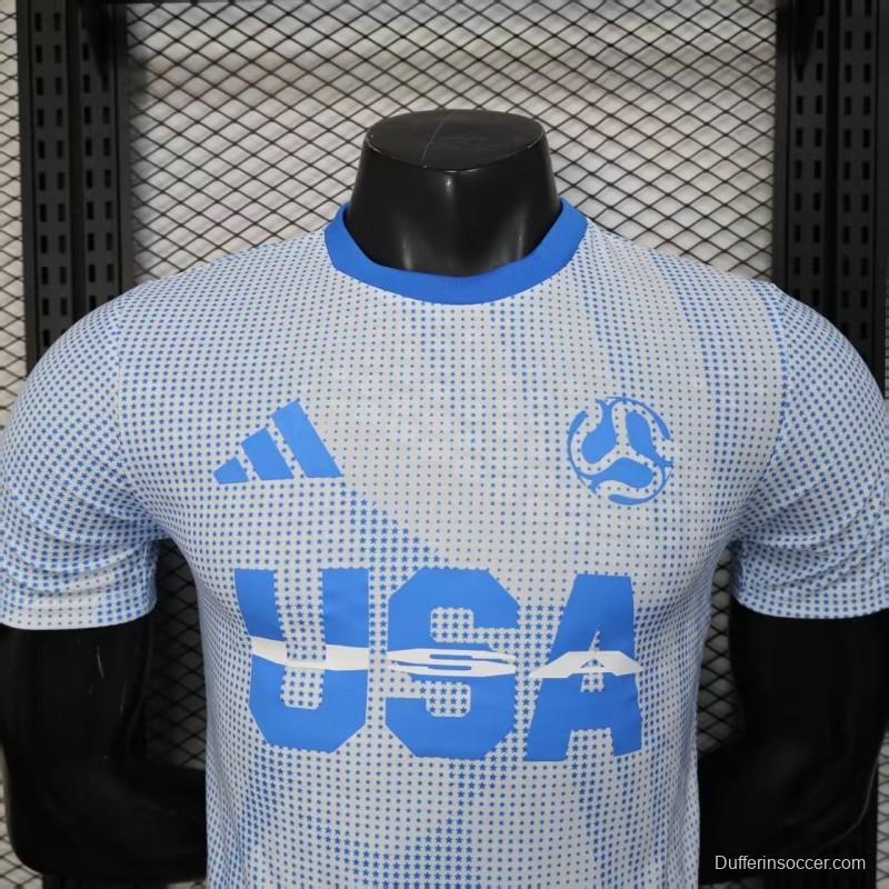 2025 Player Version  USA  Away White with Blue Halftone Gradient Pattern World Cup Commemorative Jersey
