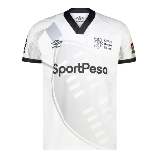 2026 Kenya  White with Black Trim and Geometric Line Pattern Jersey