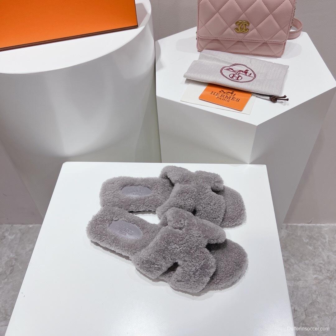 H Teddy Wool H Slippers Flat Sole Winter Edition - LY00240