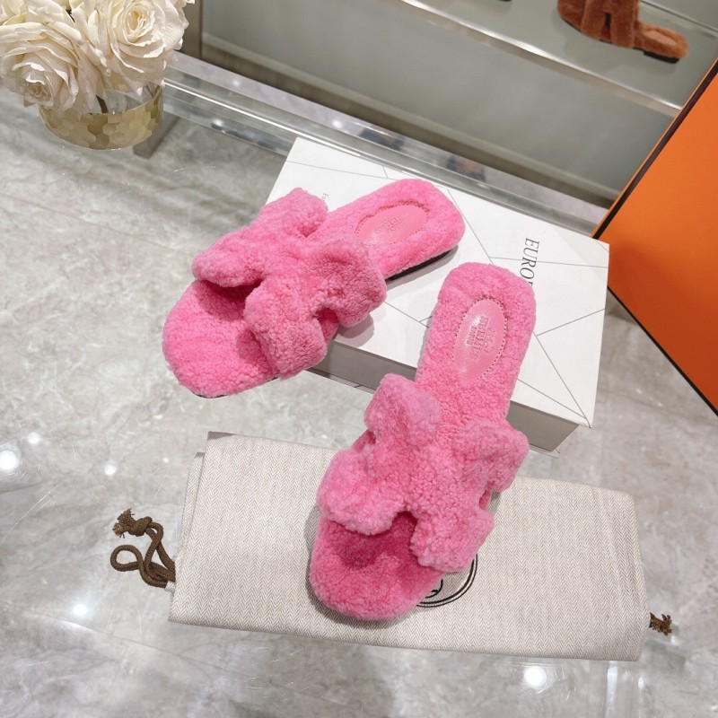 H Teddy Wool H Slippers Flat Sole Autumn Winter - LY00240