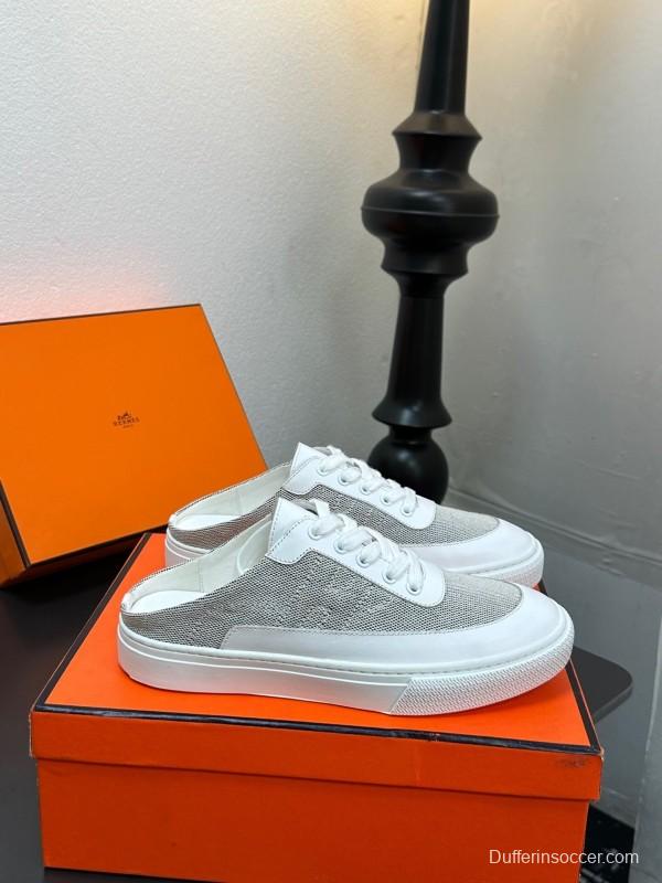 Hermes Deep Series Couple White Sneakers Casual Skate Shoes - AS00320