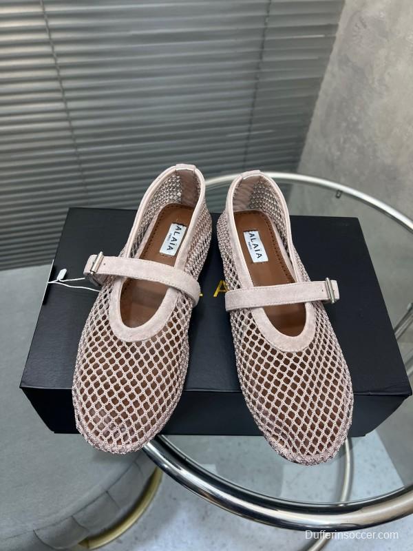 ALAIA 2025 Spring Summer Collection New Color Net Flat Sandals - KFY00270