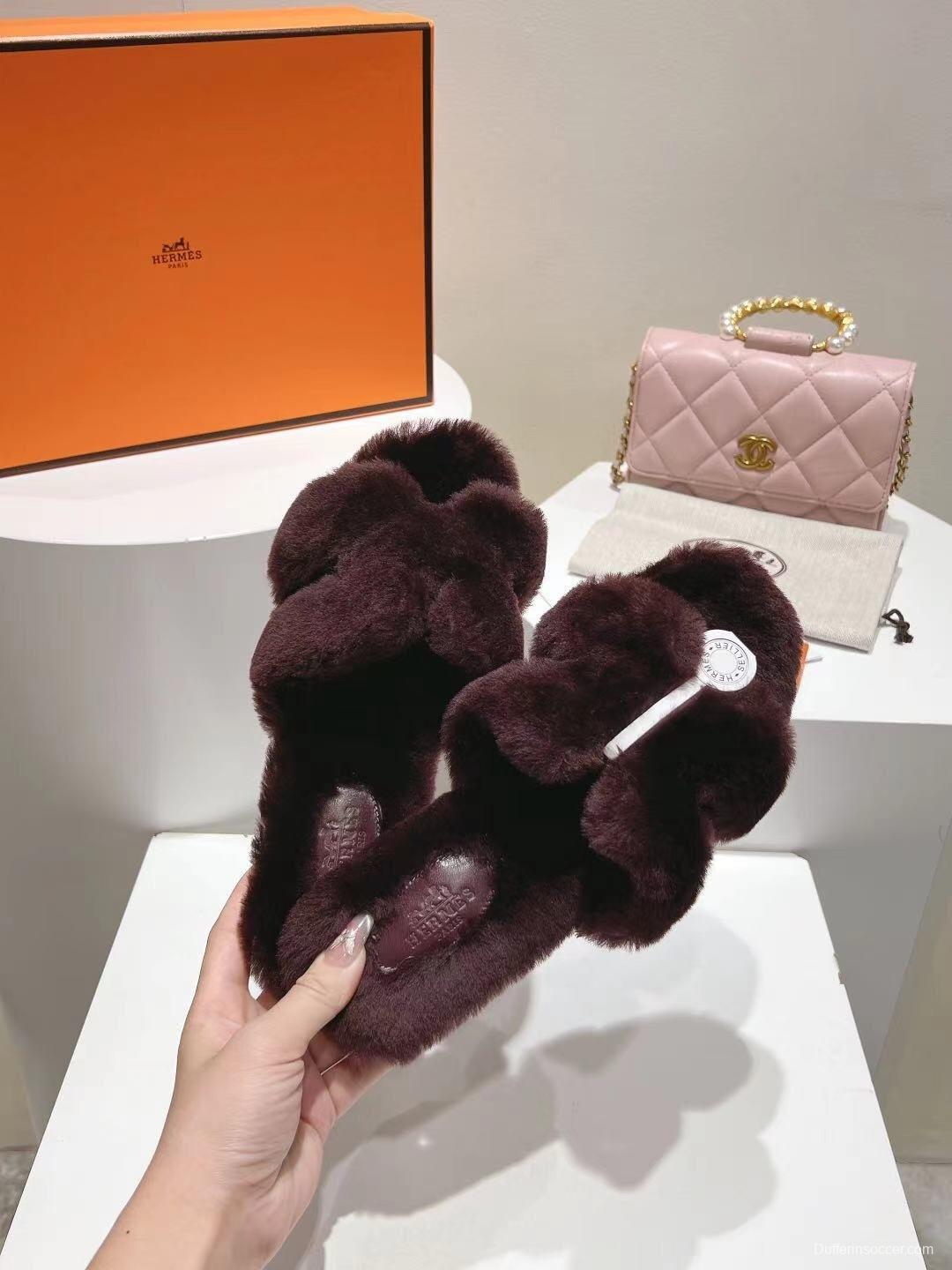 Hermès 2025 SS Love Flat Wool Slippers - LY00240