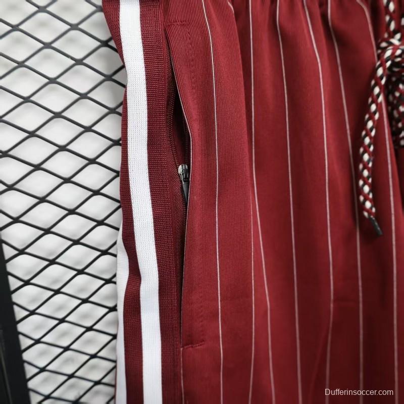 Player Version 25/26 Ajax Burgundy Red with White Side Stripes and Pinstripes Shorts