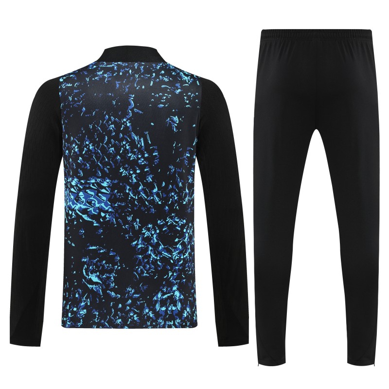 Player Version 25/26 Inter Milan Black with Blue Water Splash Pattern Half Zipper Jacket Tracksuit +Long Pants