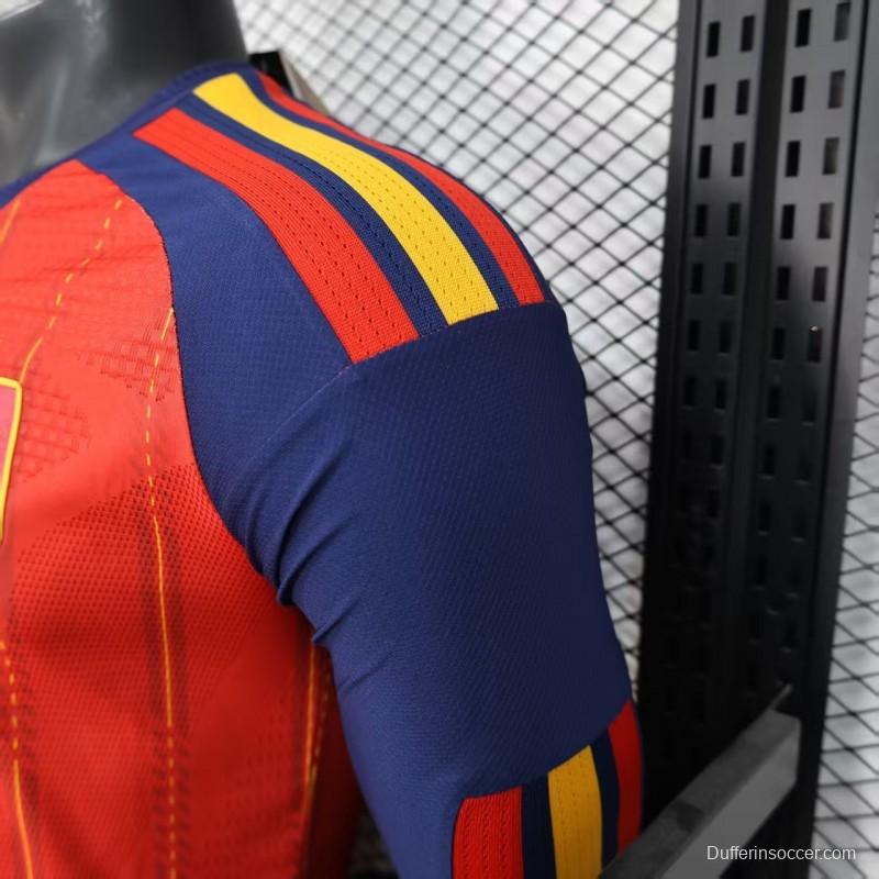 Player Version 2026 Spain Home Long Sleeve Red with Vertical Stripe Pattern Jersey