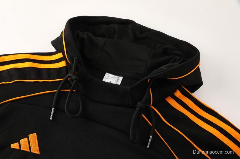 26/27 Roma Black Full Zipper Hooded Jacket Tracksuit + Long Pants