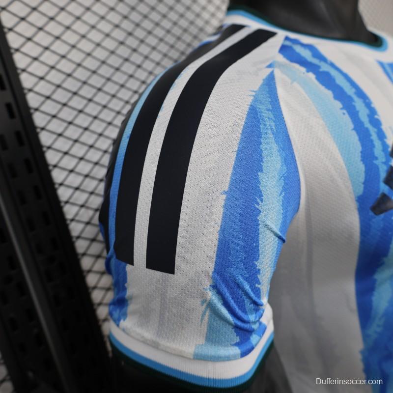 2026 Player Version Argentina White and Light Blue with Brushstroke Stripes Jersey