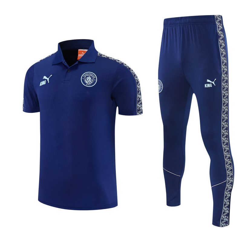 26/27 Manchester City Navy Blue Polo Training Shirt + Long Pants Tracksuit