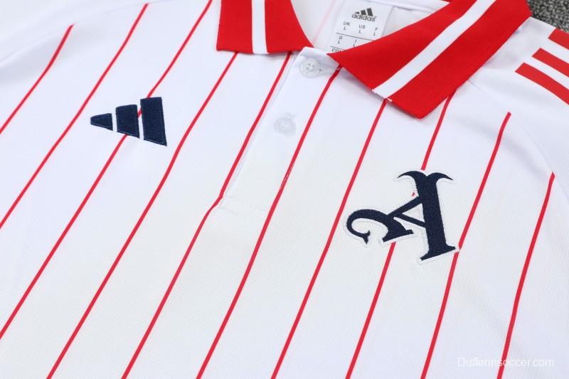 26/27 Arsenal  White&Red Stripes  Polo Training Shirt + Long Pants Tracksuit