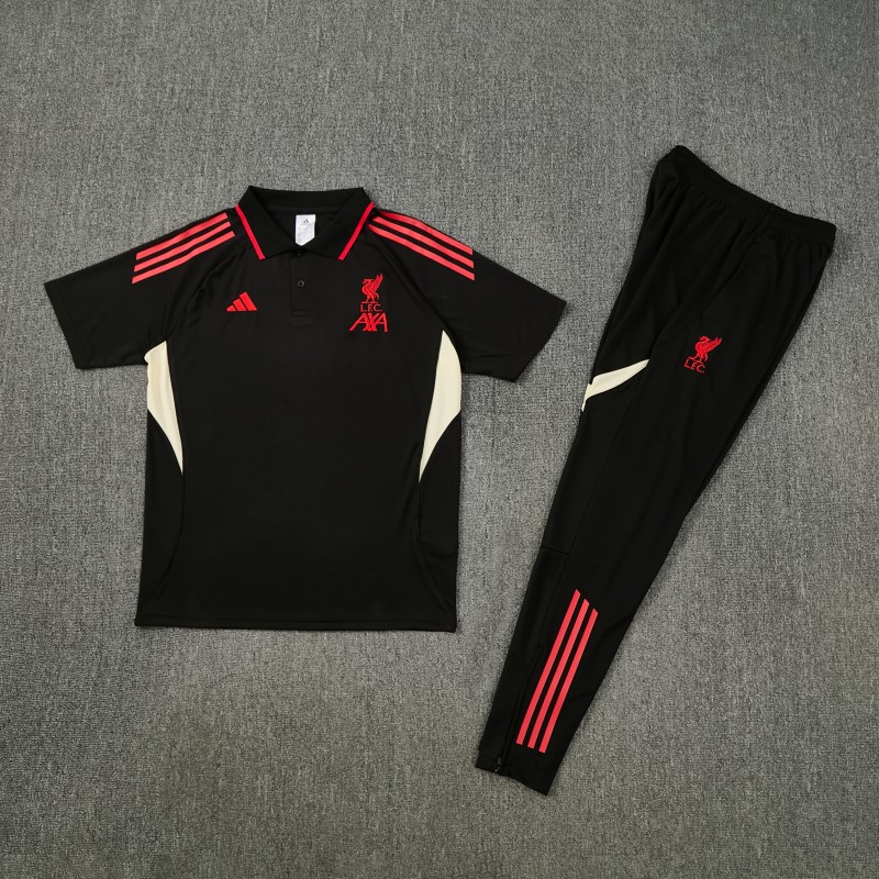 26/27 Liverpool Black Polo Training Shirt + Long Pants Tracksuit