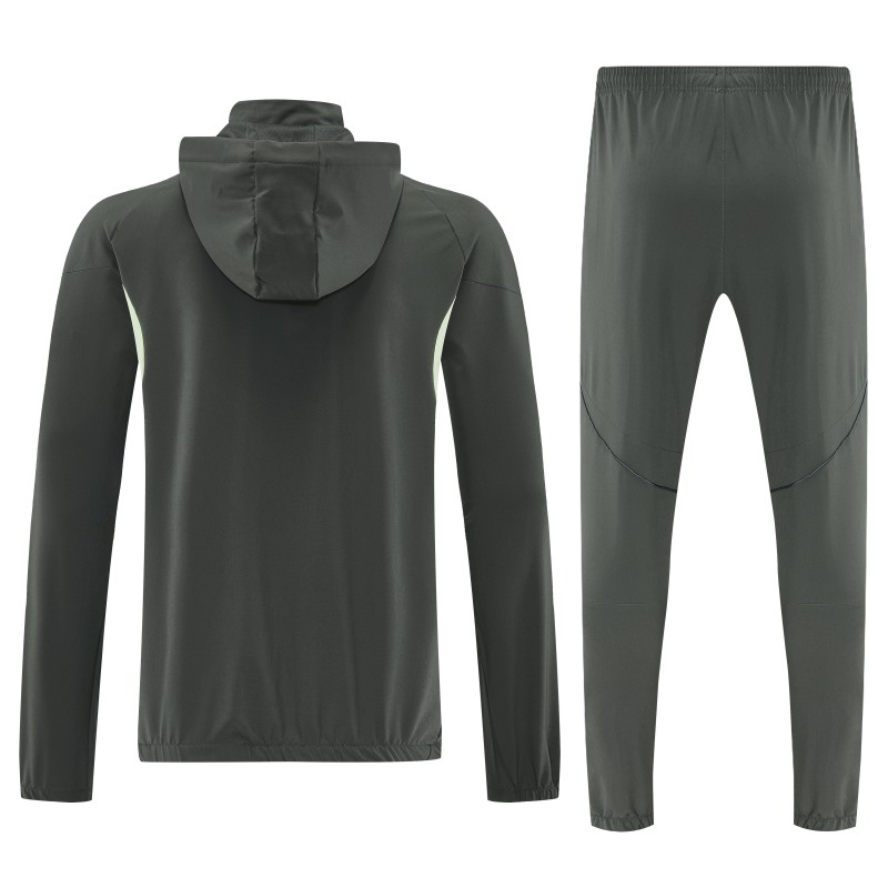 26/27 Adidas Dark Olive Green Full Zipper Hooded Jacket Tracksuit + Long Pants