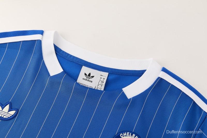 26/27 Chelsea FC  Blue  Stripes Short Sleeve+ White Soccer Shorts