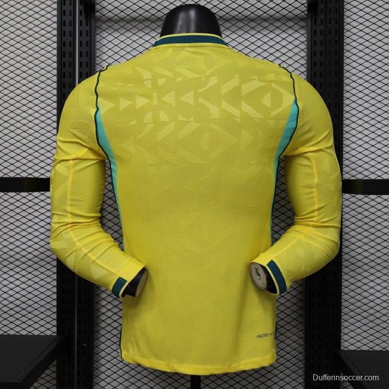 Player Version 2026 Brazil  Yellow with Geometric Pattern Home Long Sleeve Jersey