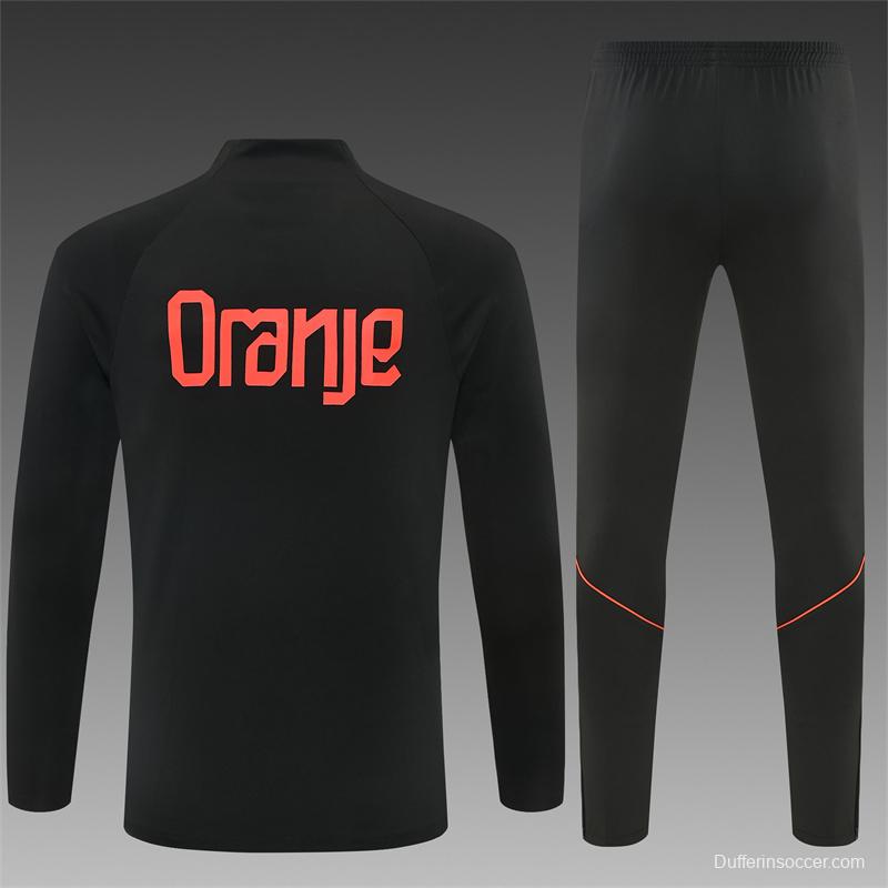 2026 Netherlands Black & Orange  Half Zipper Jacket Tracksuit + Long Pants