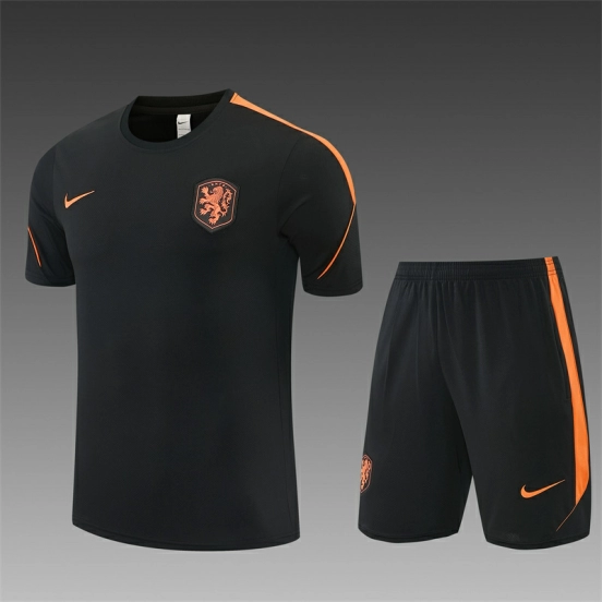 2026 Netherlands Black & Orange  Short Sleeve+Soccer Shorts