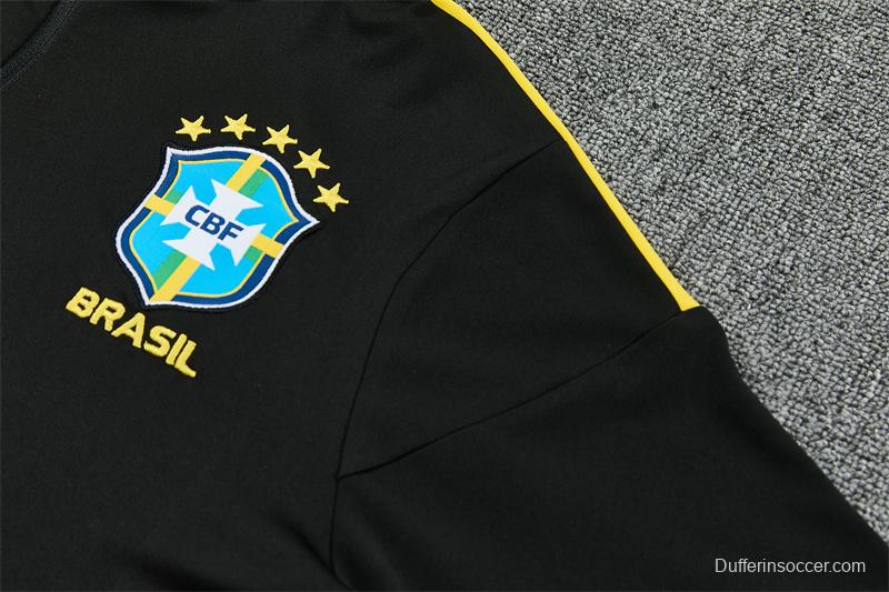 2026 Brazil Black & Yellow Half Zipper Jacket Tracksuit + Long Pants