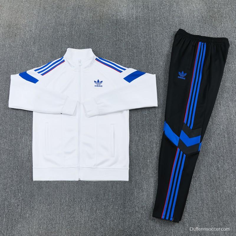 2026/27 Adidas Originals  White Full Zipper Jacket Tracksuit + Navy Blue Long Pants