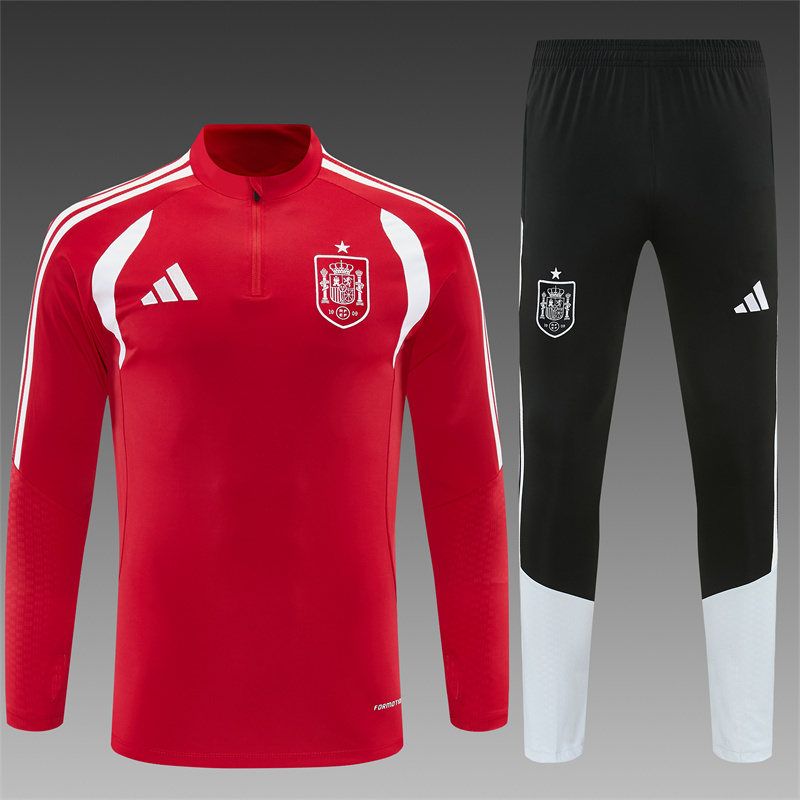 2026 Spain Red Half Zipper Jacket Tracksuit + Long Pants
