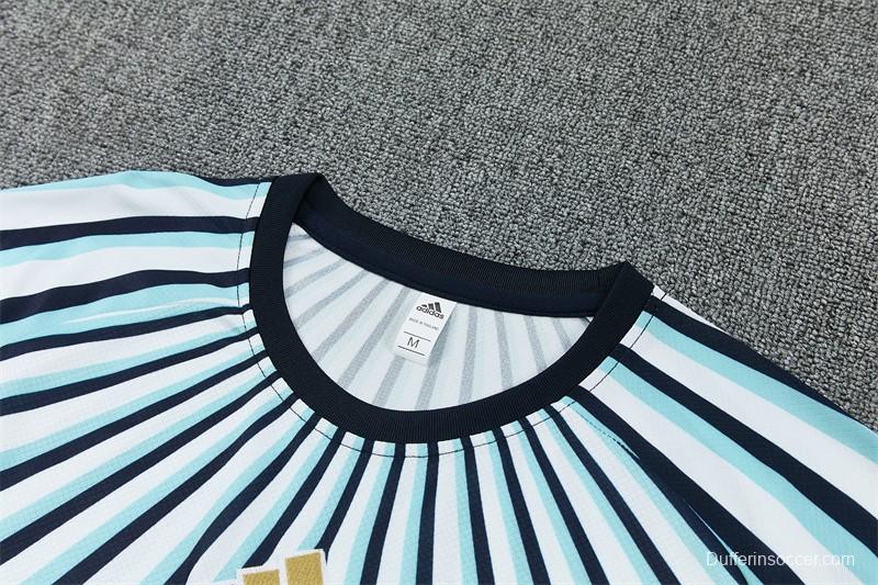 2026 Argentina White & Light Blue Radial Stripe Short Sleeve+Soccer Shorts