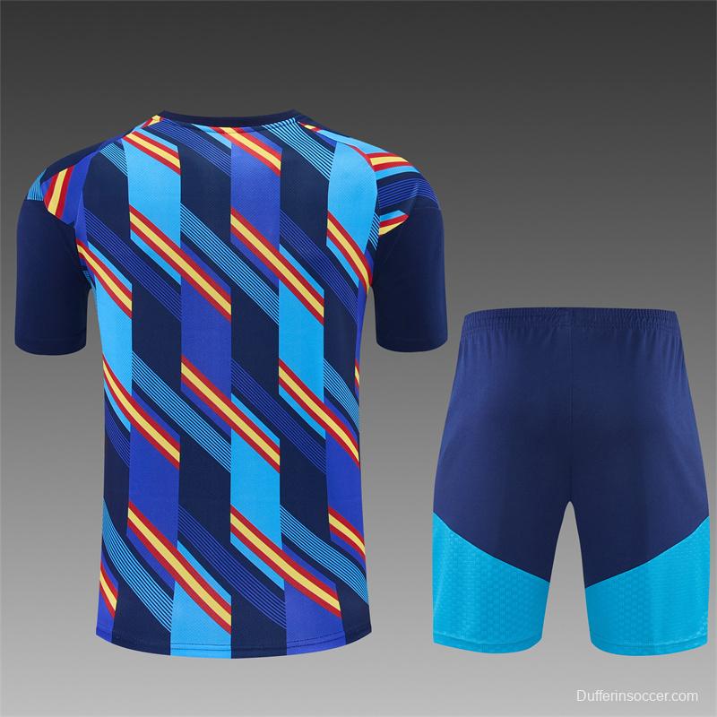 2026 Spain Navy Blue Multi-Color Diagonal Stripe Short Sleeve+Soccer Shorts