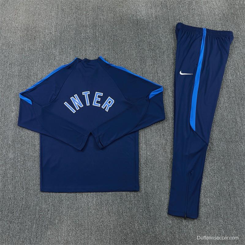 2026 Inter Milan Dark Navy Blue Half Zipper Jacket Tracksuit + Long Pants