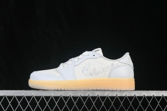 Nike Air Jordan 1 Low Floral Swoosh Embroidery Casual Board Shoes - IF4391-100