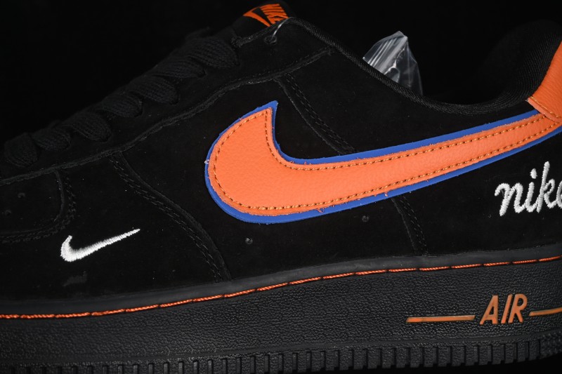 Nike Air Force 1 '07 Low Basketball Shoes with Black Suede and Orange Swoosh - FV3694-109