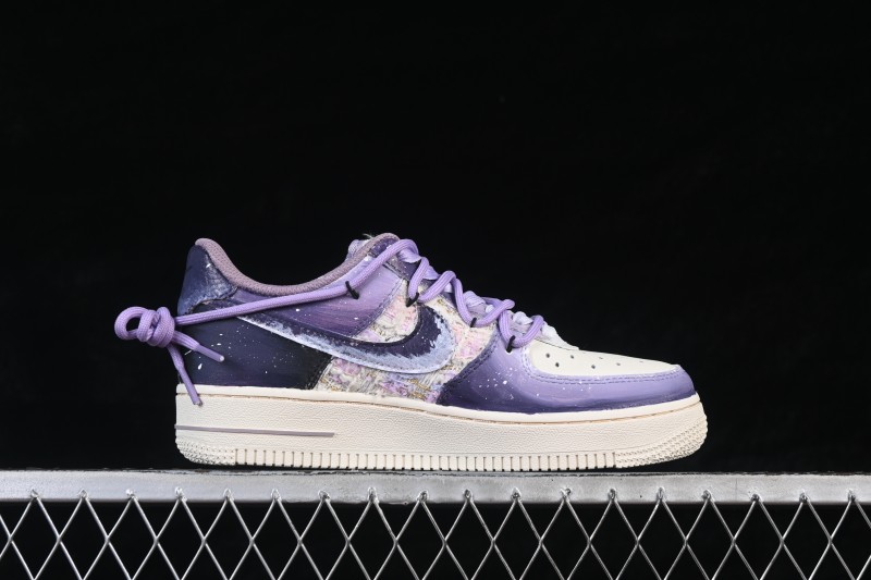 Nike Air Force 1 '07 Low Hand-Painted Graffiti Sneakers with Misty Purple Gradient and Retro Street Art Design - FJ7740-190