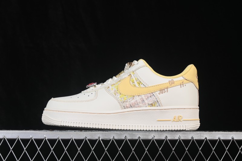 Nike Air Force 1 '07 Low Hand-Painted Doodle Milk Yellow Pearl Spring Whispers Low-Top Casual Skateboarding Shoes - FJ7740-160