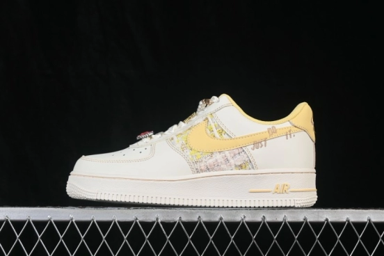 Nike Air Force 1 '07 Low Hand-Painted Doodle Milk Yellow Pearl Spring Whispers Low-Top Casual Skateboarding Shoes - FJ7740-160
