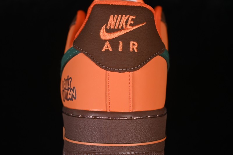 Nike Air Force 1 '07 Low Collaboration Sneakers in Orange Brown and Sage Green Casual Court Shoes - DF0188-126