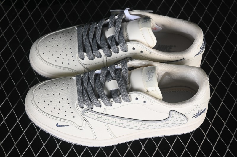 Nike Travis Scott x Fragment Design x Air Jordan 1 Low OG SP Skateboarding Shoes with Reverse Swoosh - HH7518-085