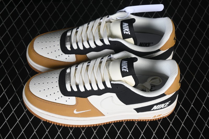 Nike Air Force 1 '07 Low White Wheat Black Panel Casual Sneakers - IH0687-700