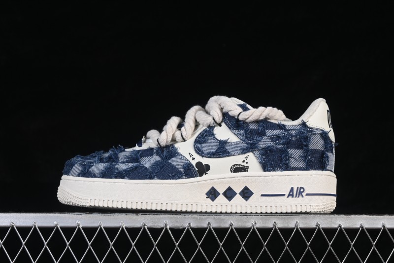 Nike Air Force 1 '07 Low Hand-Painted Ace Denim Skateboarding Shoes - FB0607-909
