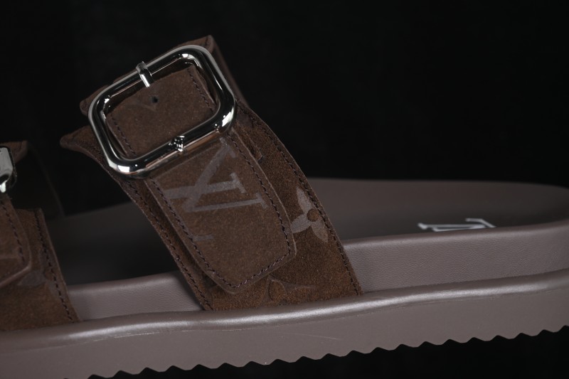 Louis Vuitton Venice Comfort Calfskin Suede Round-Toe Slide Sandals