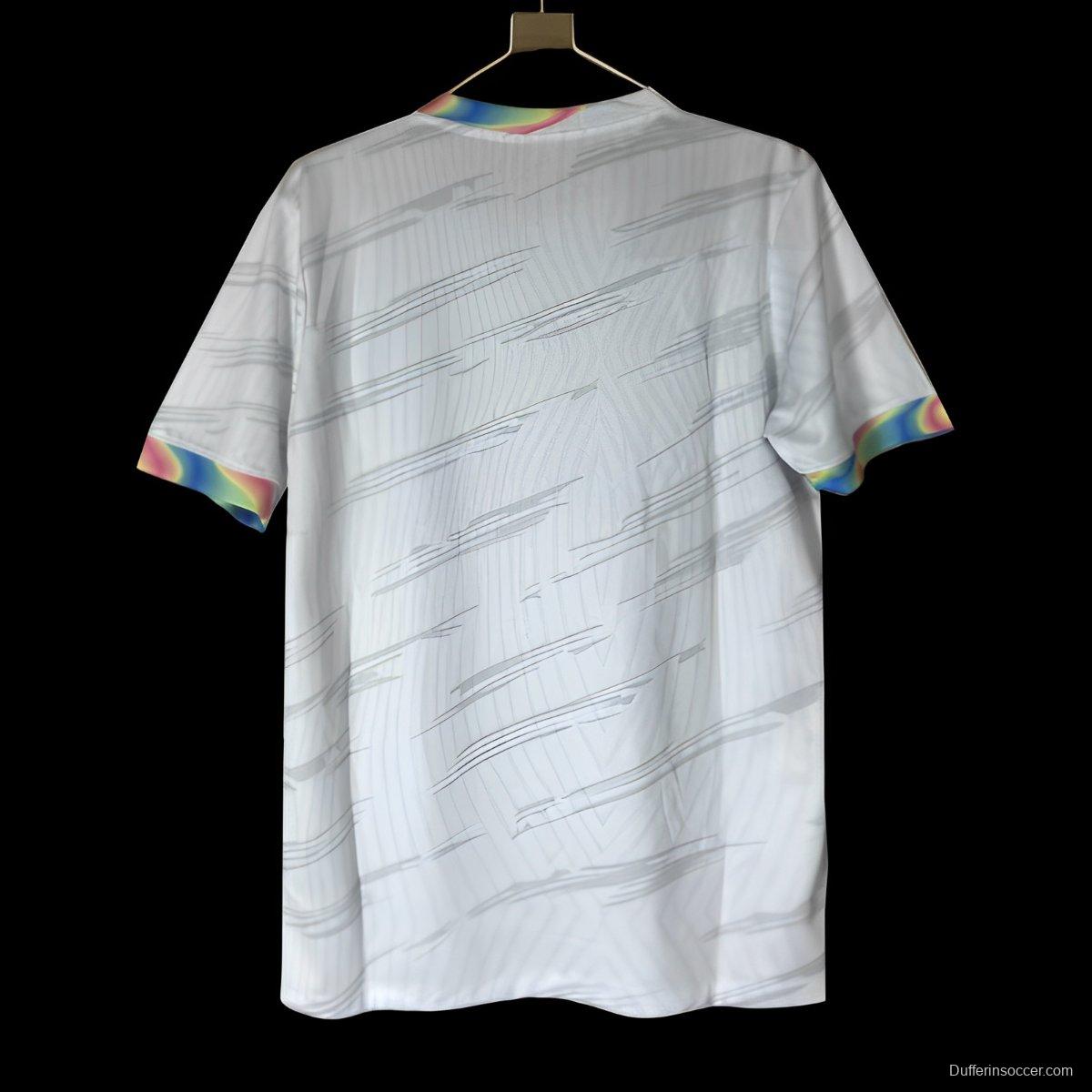 25/26 Barcelona White Nike Football Jersey with Spotify Sponsorship and Rainbow Accents