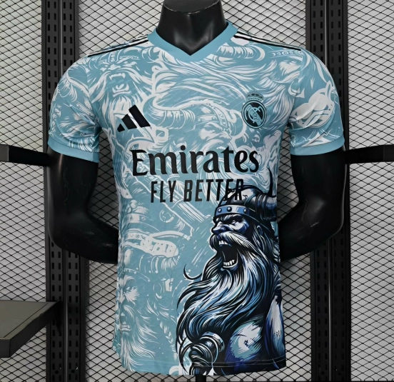 Player Version 25/26 Real Madrid Light Blue with Viking Warrior Pattern Jersey