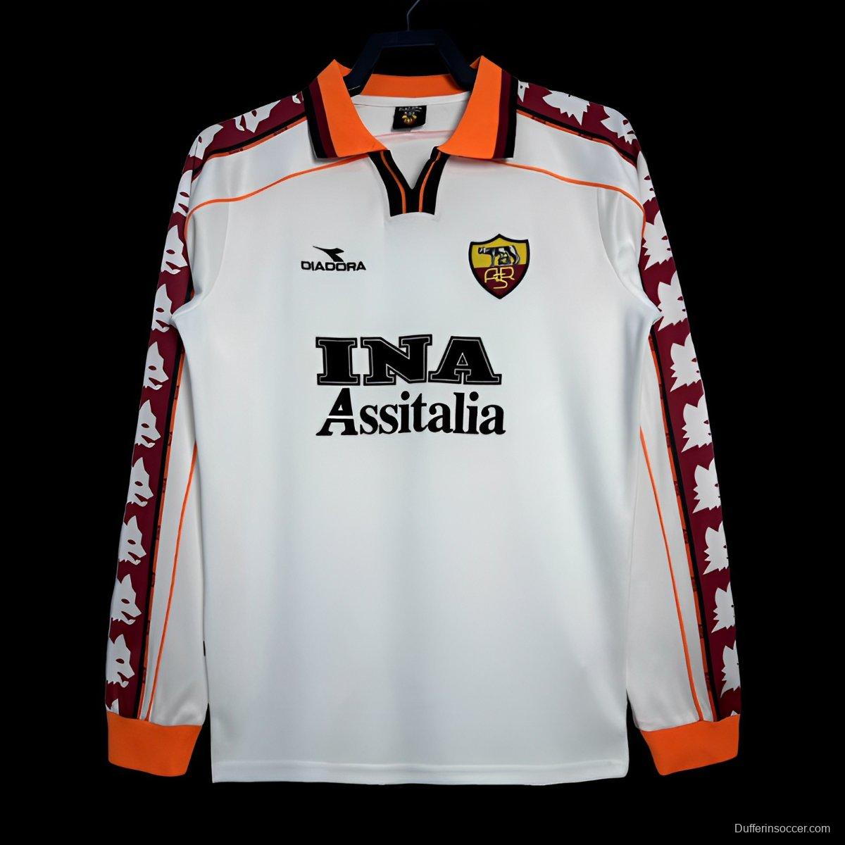 Retro 98/99 Roma Away White  Long Sleeve Jersey